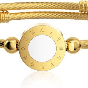Women Stainless Steel Gold Plated Roman Numeral Bracelet Adjustable Minimalist
